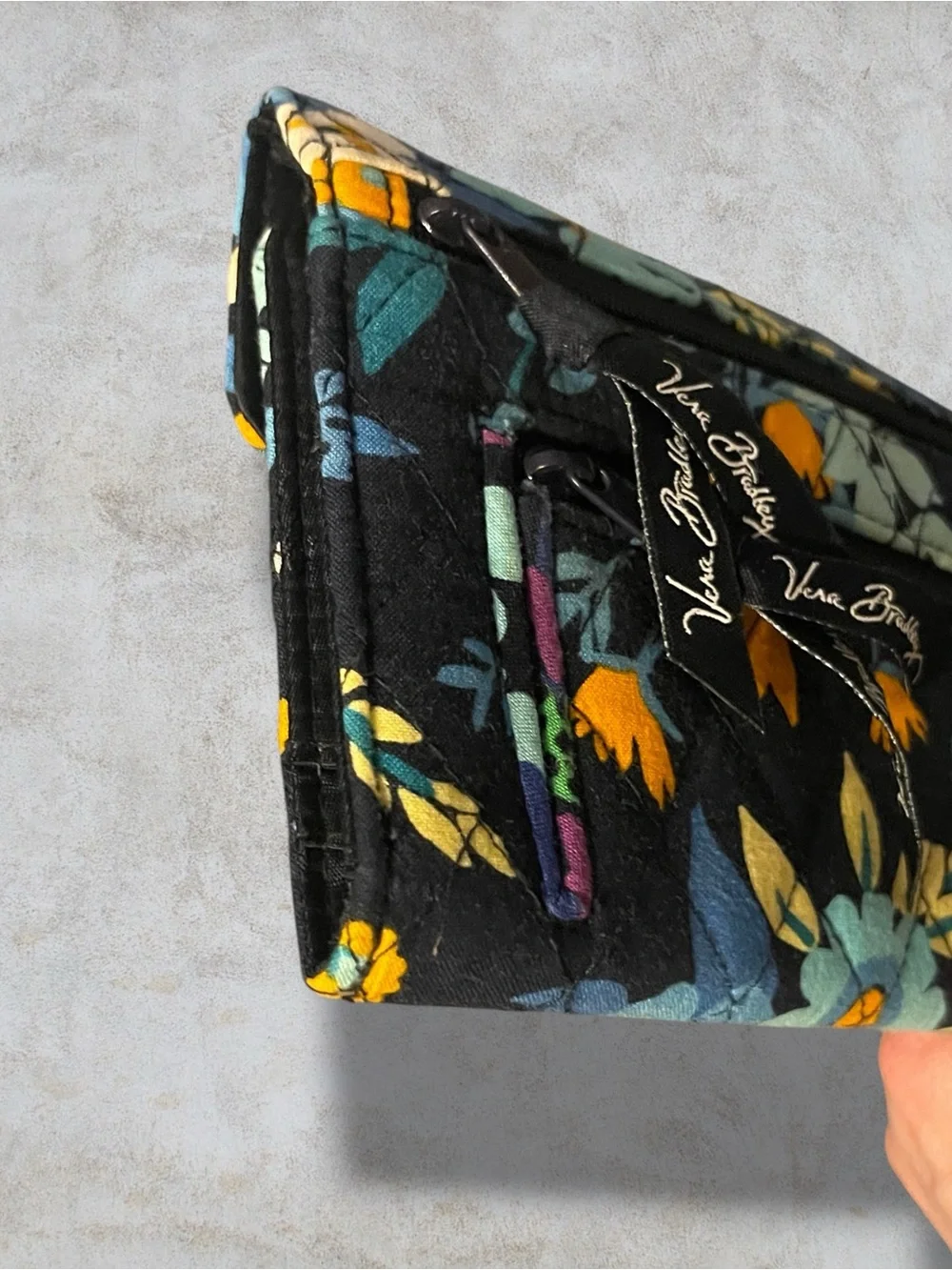 Vera Bradley Midnight Blues Quilted Cotton Trifold Flap Wallet Boho Floral